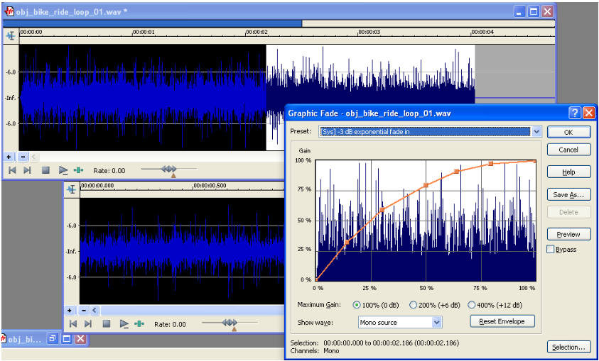 exponential fade in on the beginning of a wav file