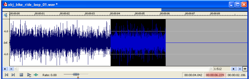 picture of a 6 second wav file with the last 2 seconds of sound selected