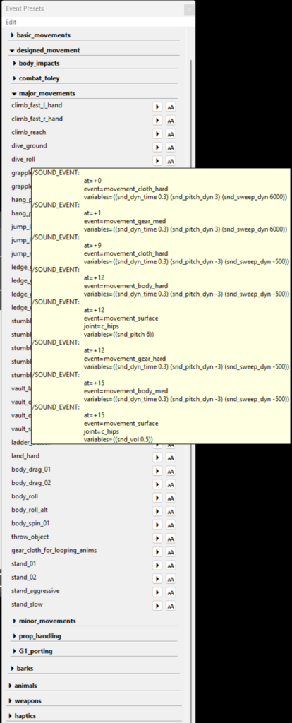 an example of an animation event preset from our engine